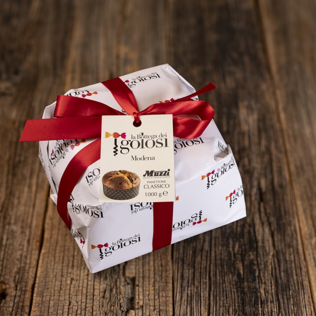Panettone classico 1000 g Muzzi, vista dall'alto - confezione regalo natalizia