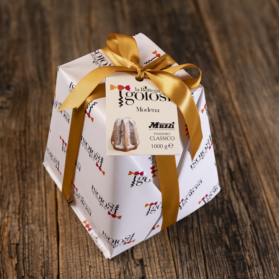 Pandoro Classico Muzzi 1 kg La Bottega dei Golosi, confezione regalo con fiocco dorato