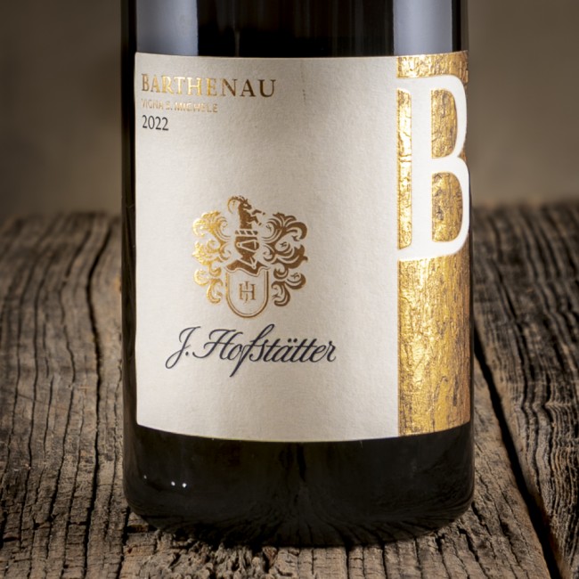 Etichetta del Pinot Bianco Barthenau della cantina J. Hofstätter