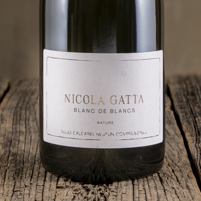 Etichetta dello spumante Metodo Classico Blanc de Blancs prodotta da Nicola Gatta