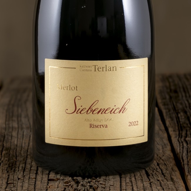 Etichetta del Merlot Alto Adige DOC "Siebeneich" Riserva - Cantina Terlano